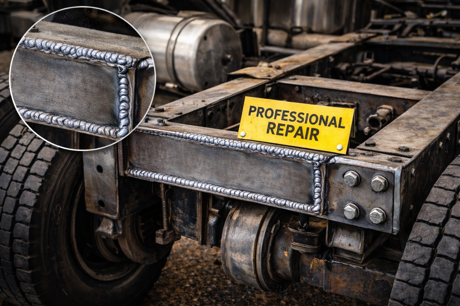 Reparatie profesionala camion cu un aparad de sudura tig wig